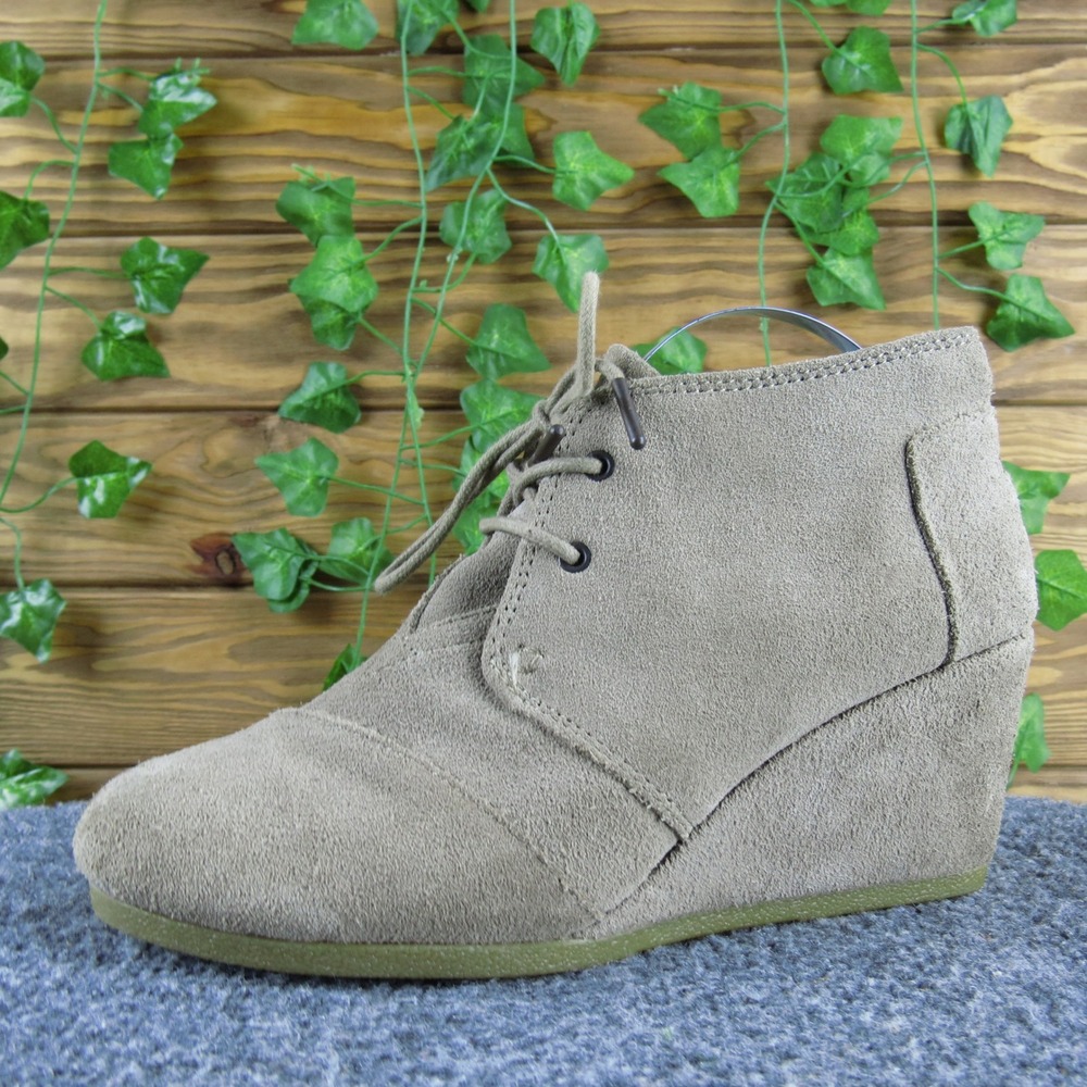 TOMS Kala Chukka Suede Lace Up Wedge Booties Boots Women's Shoes 8